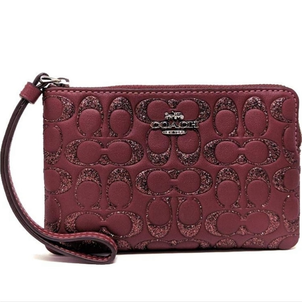 Coach Wristlet Glitter Wine Corner Zip